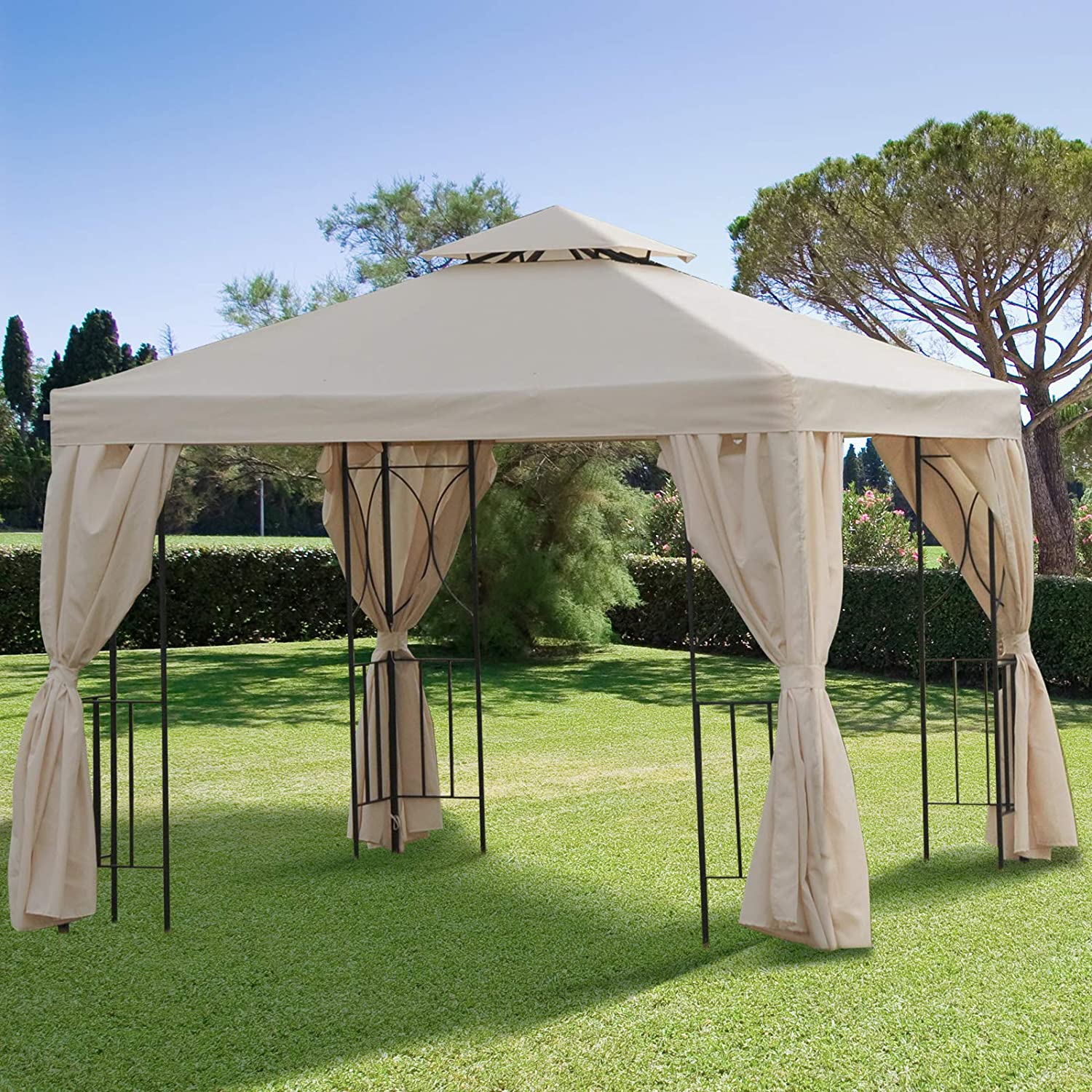 Garden Gazebo with 4 Removable Side Curtains